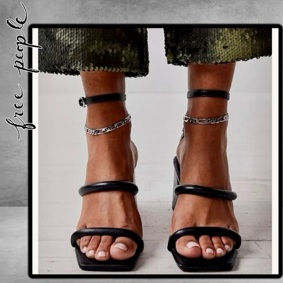 FREE PEOPLE Parker Chain Leather Block Heel Chain-Wrap Ankle Sandals/Heels NWT - Picture 3 of 16